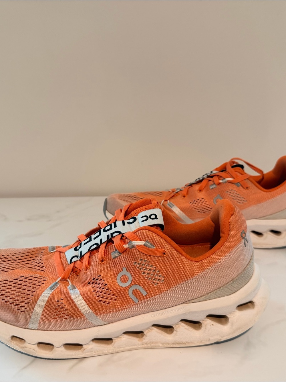 On Cloudsurfer Mens Size 11 Low Top Lace Up Mesh Running Orange/White/Gray